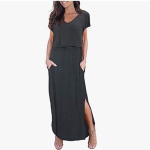 Women's Maternity Nursing Dresses Split Long Dress for Breastfeeding